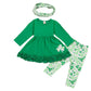 Toddler Baby Girls St. Patricks Day Outfits Ruffle Long Sleeve Top Dress +Shamrock Print Pants+Scarf 3Pcs Clothes (Green,6-12 Mo