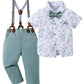 Disaur Boys Church Outfit Short Sleeve White Flower Dress Shirt Bow Tie Suspender Green Pants Toddler Formal Outfit Boy 2T 3T 2-