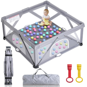GENTEACO Foldable Baby Playpen,Extra Large Play Pen for Babies and Toddlers(Gray,59X59)