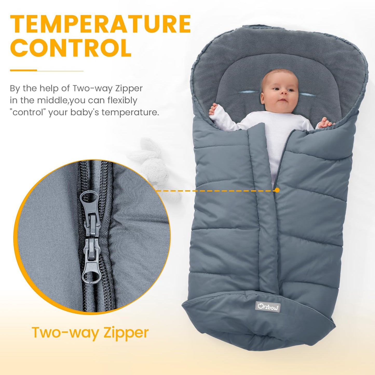 Orzbow Universal Footmuff For Stroller, Winter Warm Baby Stroller Bunting Bag, Waterproof Windproof Warm Polar Fleece Lined For