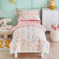 Joyreap 4 Piece Cotton Toddler Bedding Set For Girls, Pink Flowers Design, Soft N Breathable Cotton Toddler Comforter Set, Inclu