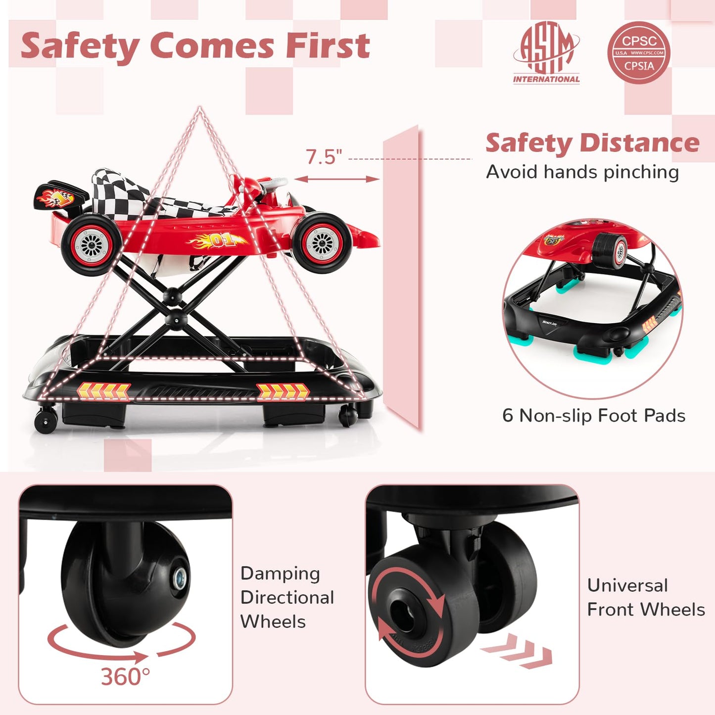Baby Joy 4-In-1 Baby Walker, Foldable Activity Walker With Adjustable Height, Music & Lights, Anti-Rollover, Toddler Push Walker