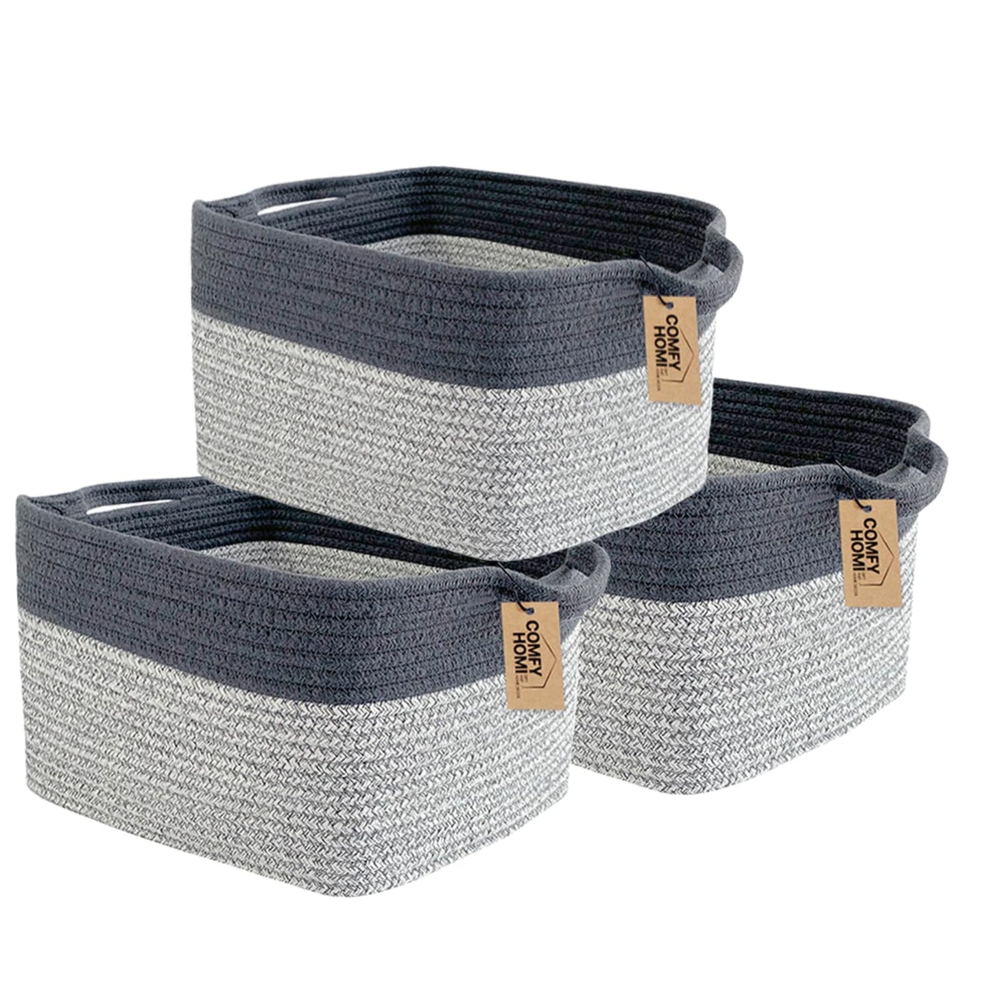 Comfy-Homi 3Pack Cotton Rope Square Basket With Handles For Shelvesdog Toy Basket Bin And Storagebaby Basket For Giftshoe Basket