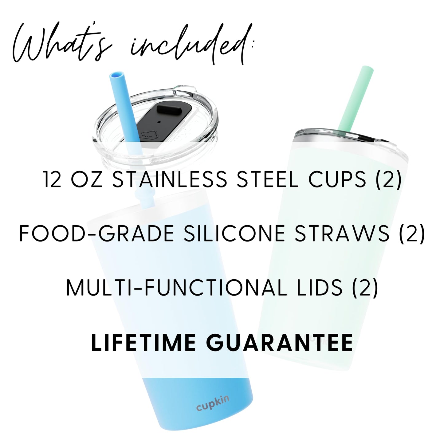 Cupkin Reusable Cups With Lids, The Original Stackable 12 Oz Stainless Steel Tumbler With Lid, Set Of 2 Powder Coated Insulated