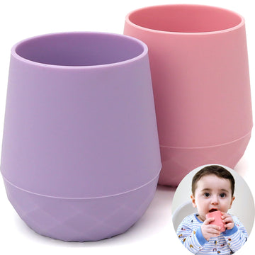 Teensy Peepsy 2 Pack Silicone Baby Cups 6-12 Months, Tiny Cup For 4 Months+ | Open Cup For Baby Girl Gift Baby Essentials Baby L