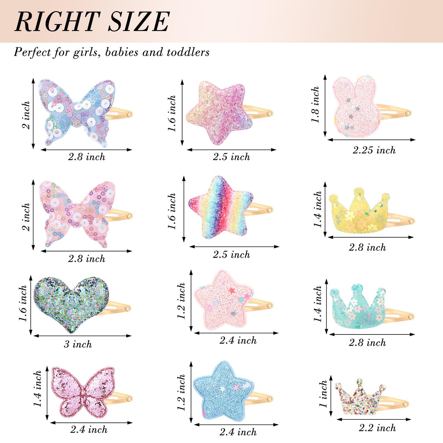 Obeoby 24 Pack Hair Clips For Girls, Star Crown Butterfly Shaped Hair Barrettes Metal Snap Hair Clips Hair Accessories For Baby