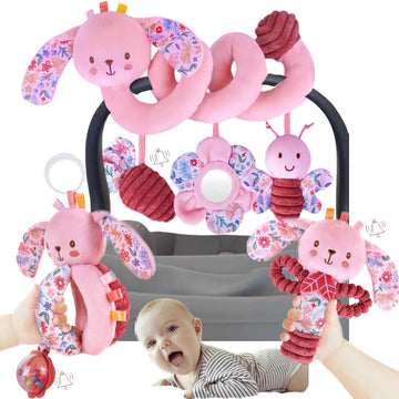 chochumy Baby Spiral Car Seat Toys for Babies 0-6 Months Girl, Stroller Hanging Stuffed Animals Carseat Activity Toy 0-3-6-12 Mo