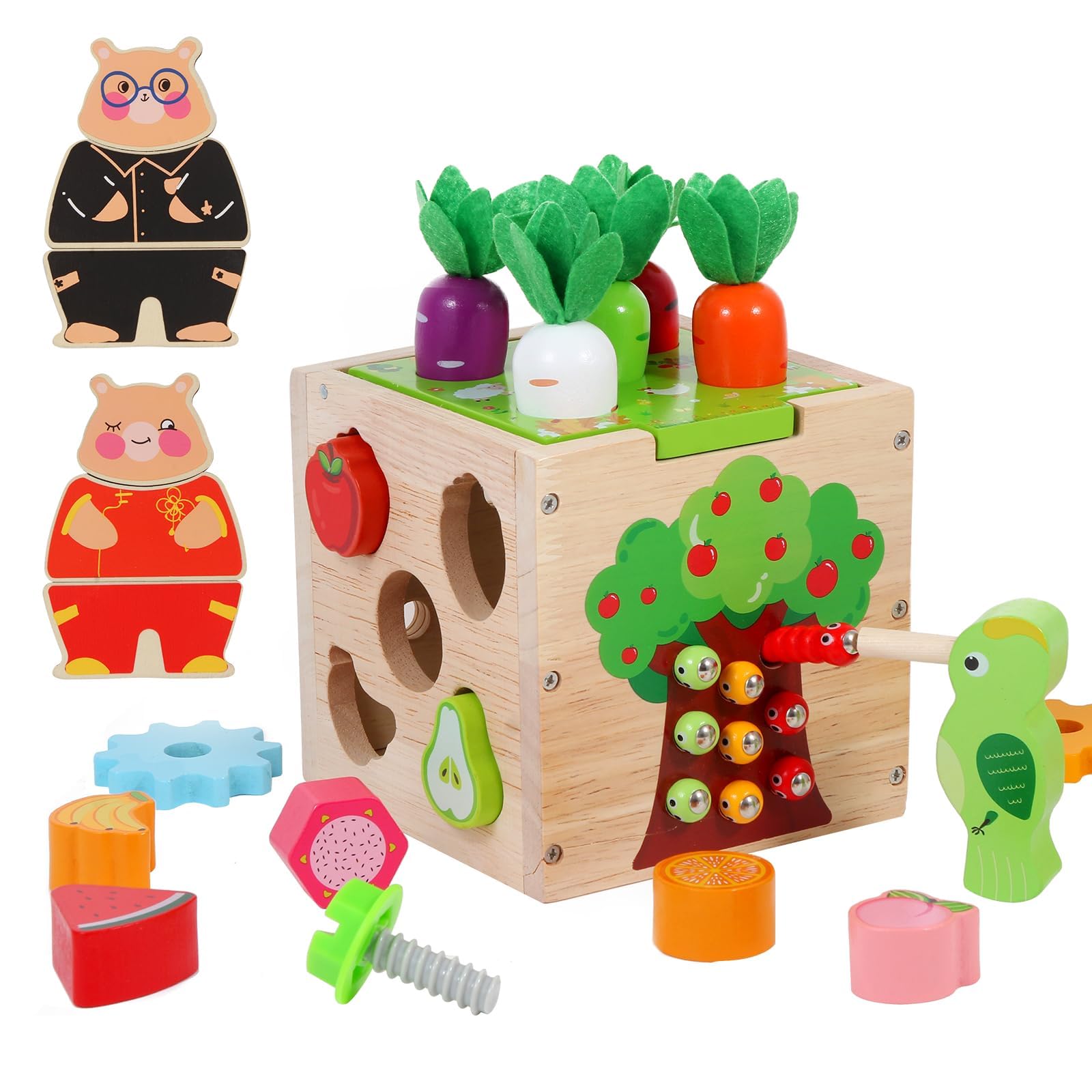 Qinkada Wooden Garden Toy, Toddler Montessori Toys for Baby Boys Girls, Wood Preschool Learning Fine Motor Skills Game, Educatio