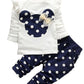 Cute Toddler Baby Girls Clothes Set Long Sleeve T-Shirt And Pants Kids 2Pcs Outfits(White+Navy,3T)