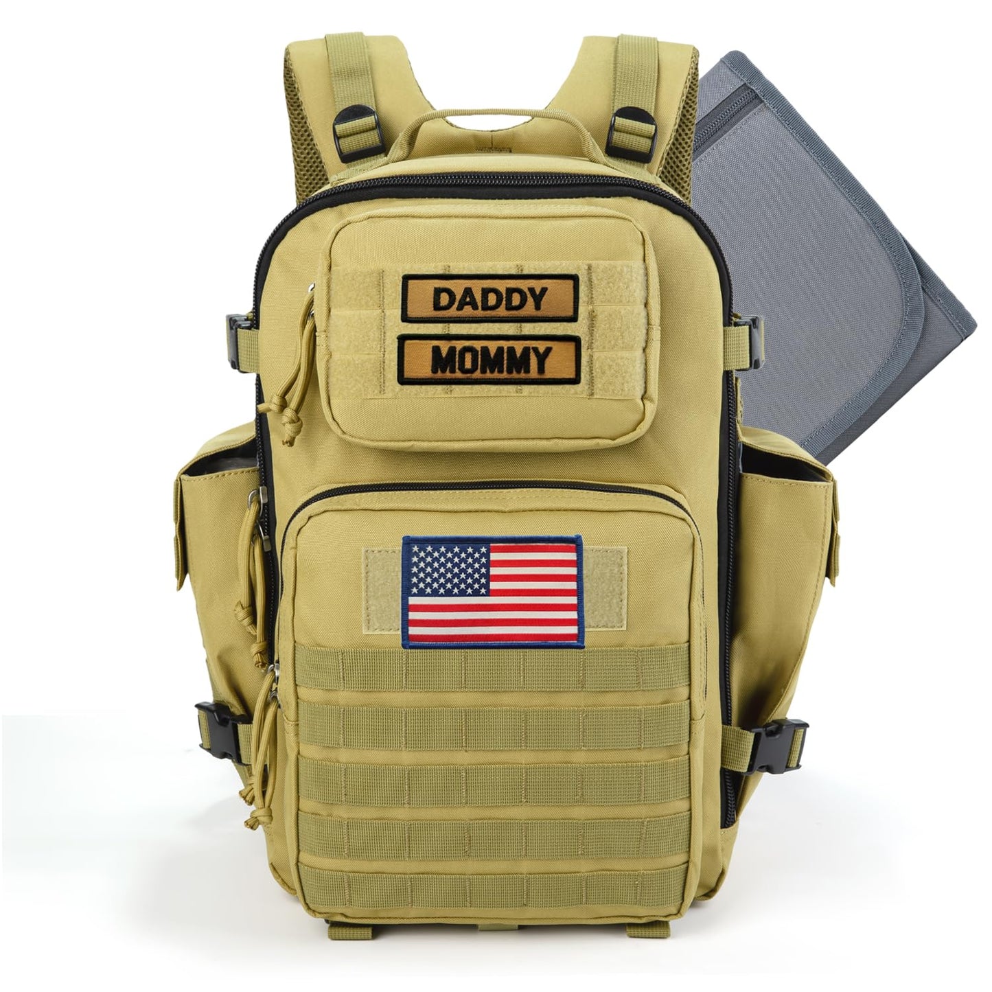 SHARKMOUTH Military Diaper Bag for Baby - Large Baby Backpack with Changing Pad for Boy Girl - Army Dad Diaper Bag for Hiking Tr