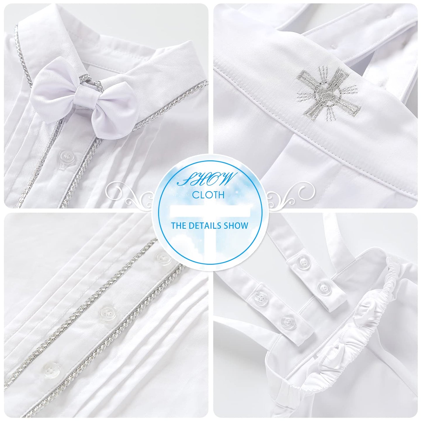 Booulfi Baptism Outfits For Boys Short Sleeve Baby Boys Clothes Summer Gentleman Suits With Dress Shirt Bowtie Suspender Pants H