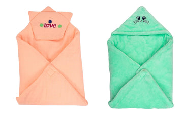 CTMKIDS Baby Wrap with Cap for Kids 74x74 cm  Peach & Single Baby Wrap with Cap for Kids 74x74 cm  Sea Green