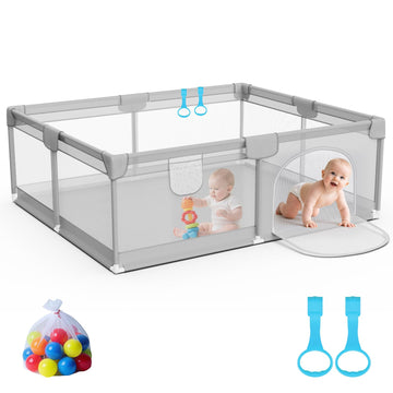 Omzer Baby Playpen 71x59inch - Large Playpen for Babies and Toddlers with 2 Pulling Handle & 50 Ocean Balls - Play Pen for Babie