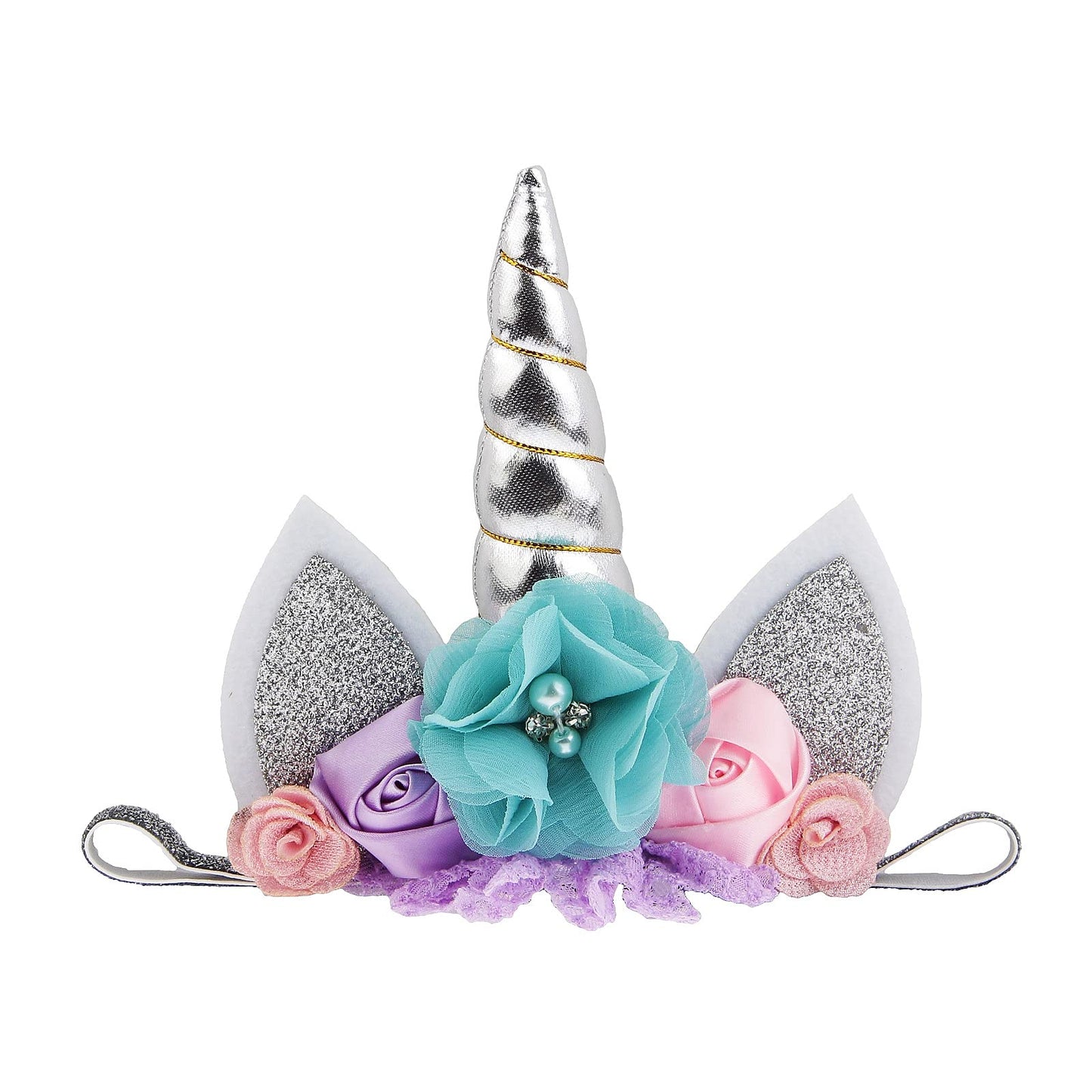 Nishine Baby Elastic Glitter Unicorn Horn Headband Children Unicorn Party Supplies Cosplay Gift (Silver)