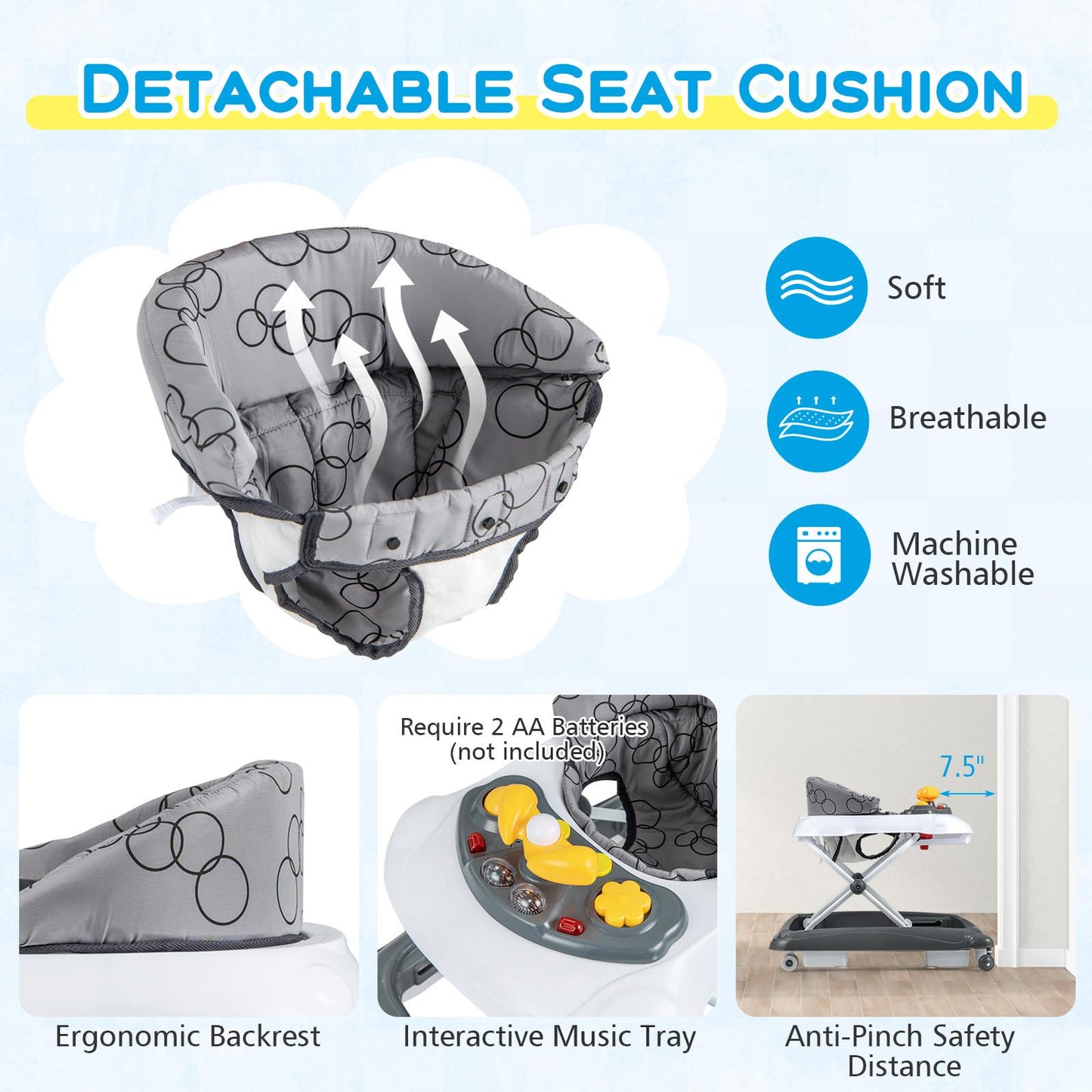 Baby Joy Baby Walker, 4 In 1 Foldable Activity Walker With Adjustable Height, Music, Lights, Anti-Rollover Toddler Push Walker,