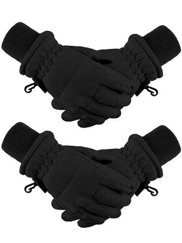 Boao 2 Pairs Kids Winter Ski Gloves Waterproof Warm Snow Mittens Full Finger Gloves for Toddlers Infants (Black,3-6 Years)