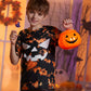 Halloween Girls Orange Tie Dye Pumpkin Face Jack O' Lantern Tee Round Neck Funny Tshirt 12 Years
