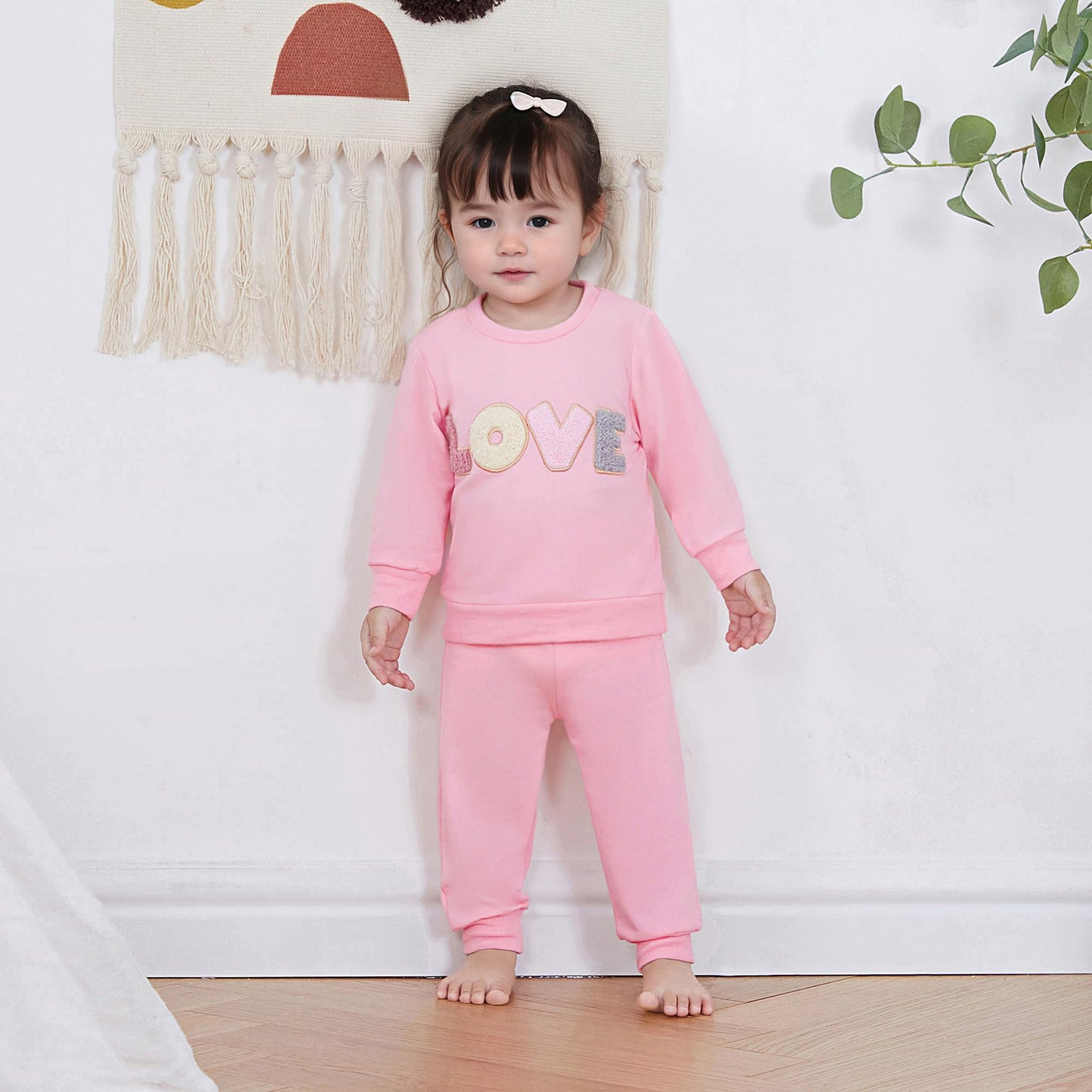 Mlpeerw Toddler Baby Girl Valentines Day Outfit 3 6 9 12 18 24 Months Long Sleeve Sweatshirt Pants Set Cute Spring Clothes (A Pi