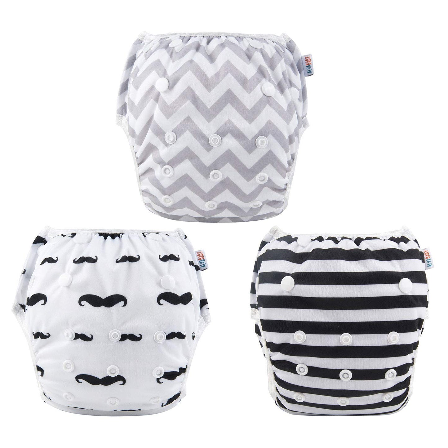 Alvababy Baby Large Swim Diapers 3Pcs One Size Reuseable Washable & Adjustable For Swimming Lesson & Baby Boy Girl 3Zswy01