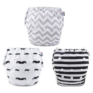 Alvababy Baby Large Swim Diapers 3Pcs One Size Reuseable Washable & Adjustable For Swimming Lesson & Baby Boy Girl 3Zswy01