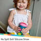 Nuby All In One Snack Bowl And No Spill Soft Straw Cup - 2 Pack Pink Butterflies & Aqua Fruits - Snack N' Sip, Holds: 4.5 Oz Con
