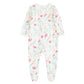 O2 Baby Baby Boys Girls Organic Cotton Zip-Front Sleeper Pajamas, Footed Sleep  'N Play(0-3 Months, Flowers)