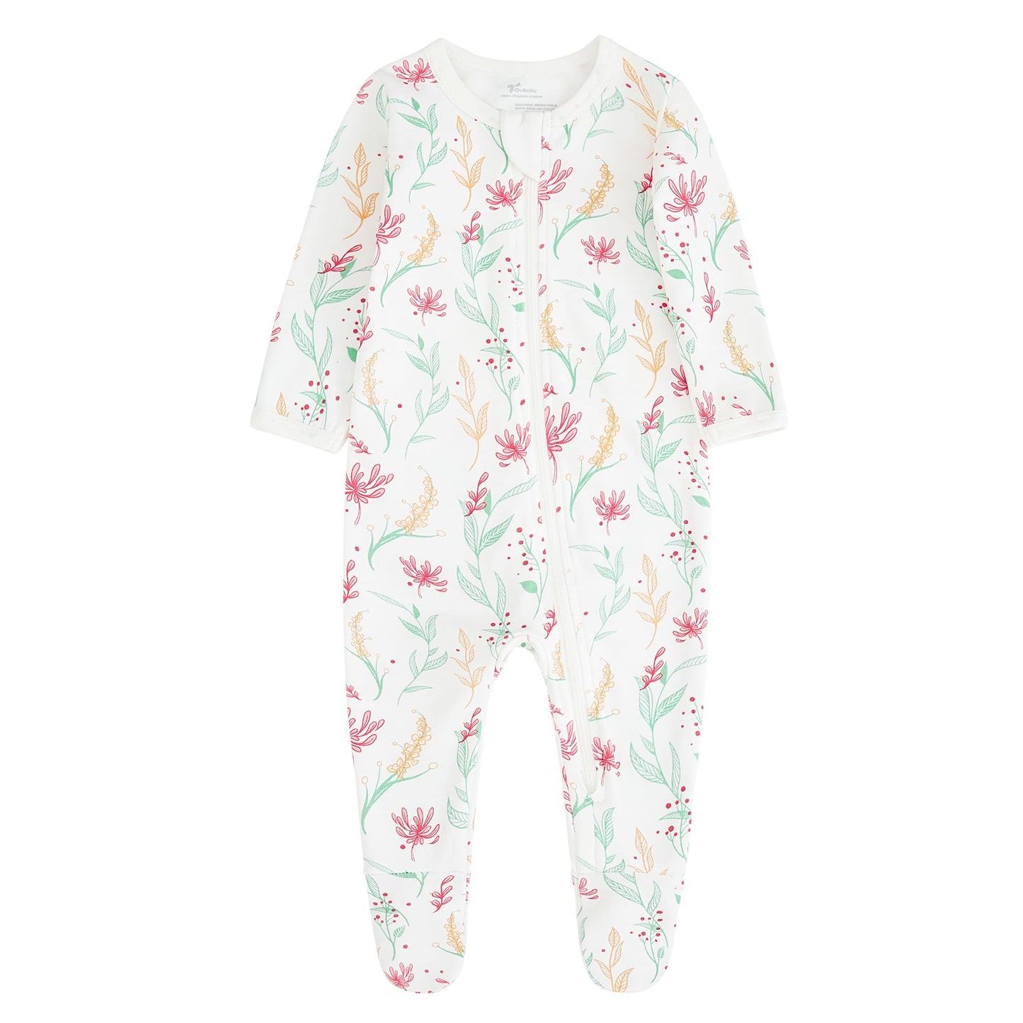 O2 Baby Baby Boys Girls Organic Cotton Zip-Front Sleeper Pajamas, Footed Sleep  'N Play(0-3 Months, Flowers)