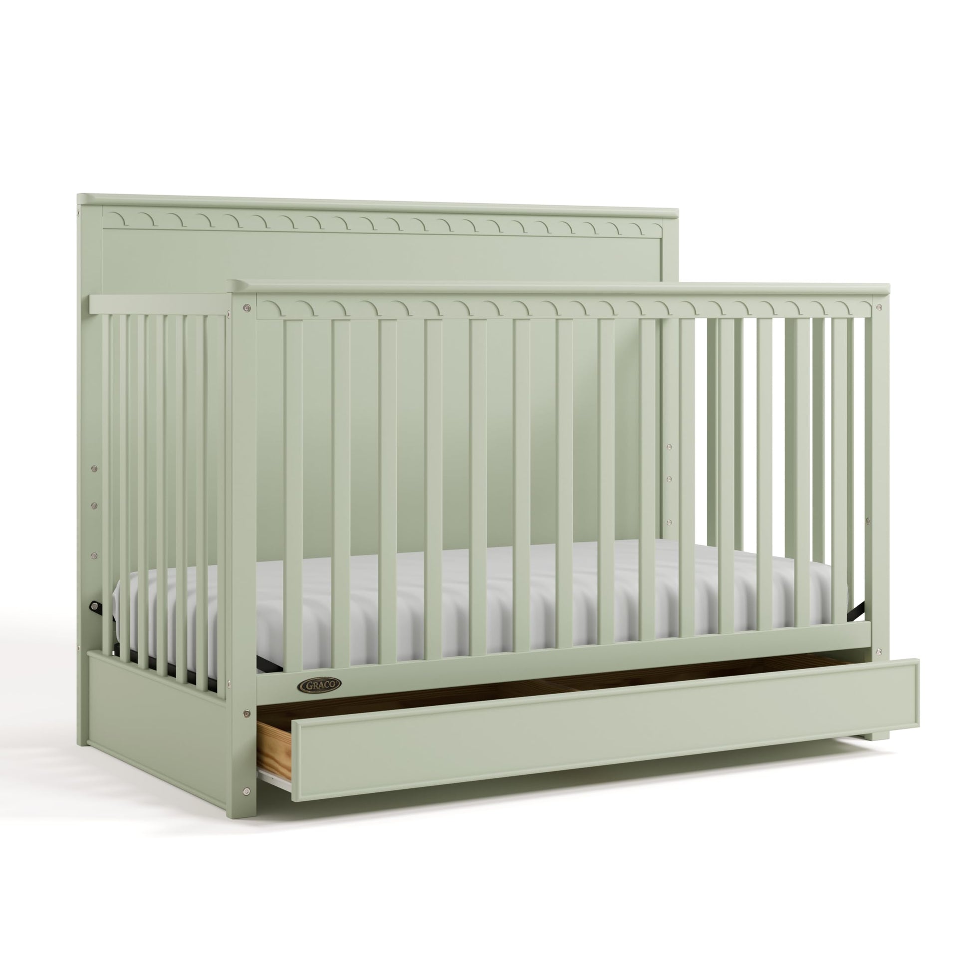 Graco Sasha 5-in-1 Convertible Crib with Drawer (Sage) - GREENGUARD Gold Certified Wood Crib, Converts to Toddler Bed, Daybed, F