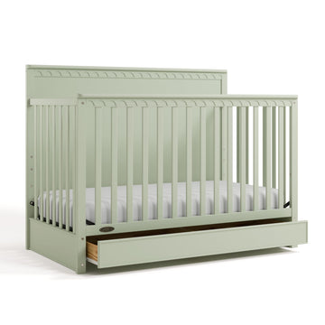 Graco Sasha 5-in-1 Convertible Crib with Drawer (Sage) - GREENGUARD Gold Certified Wood Crib, Converts to Toddler Bed, Daybed, F