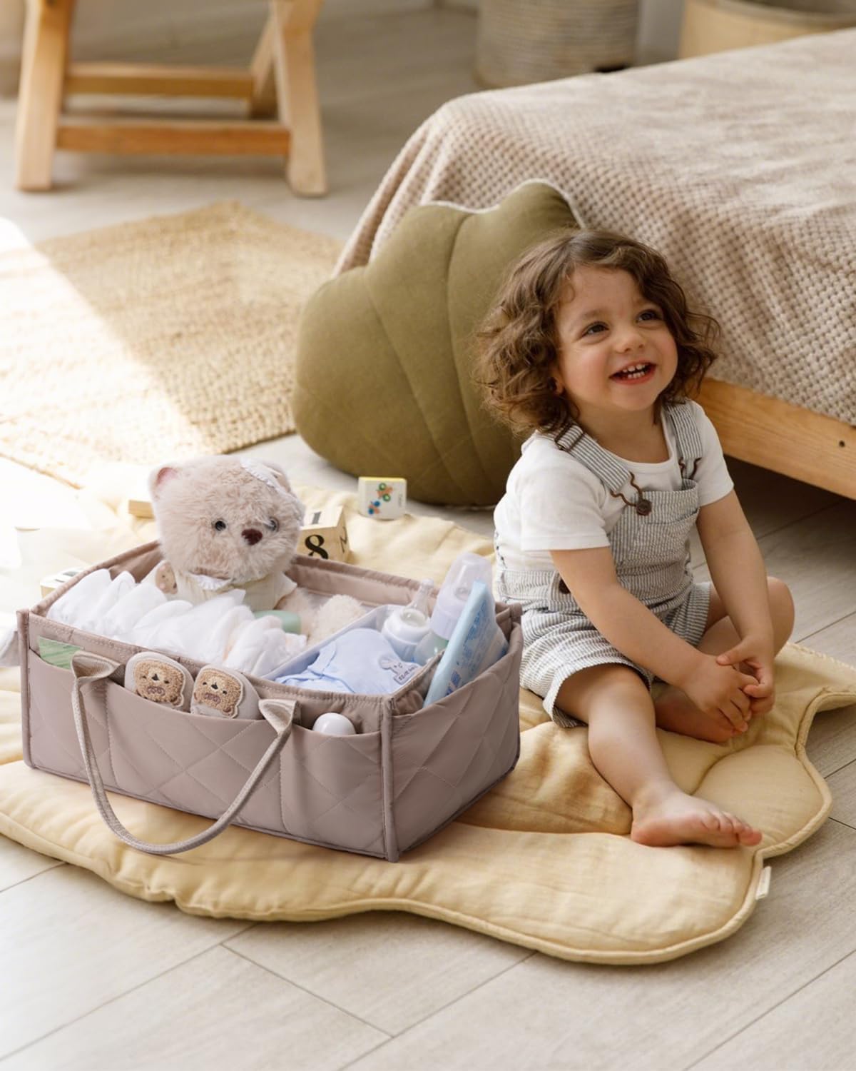 CEI-CEI Baby Diaper Caddy Organizer with Removable Dividers, Large Portable Nursery Storage Basket for Newborn Essentials, Chang