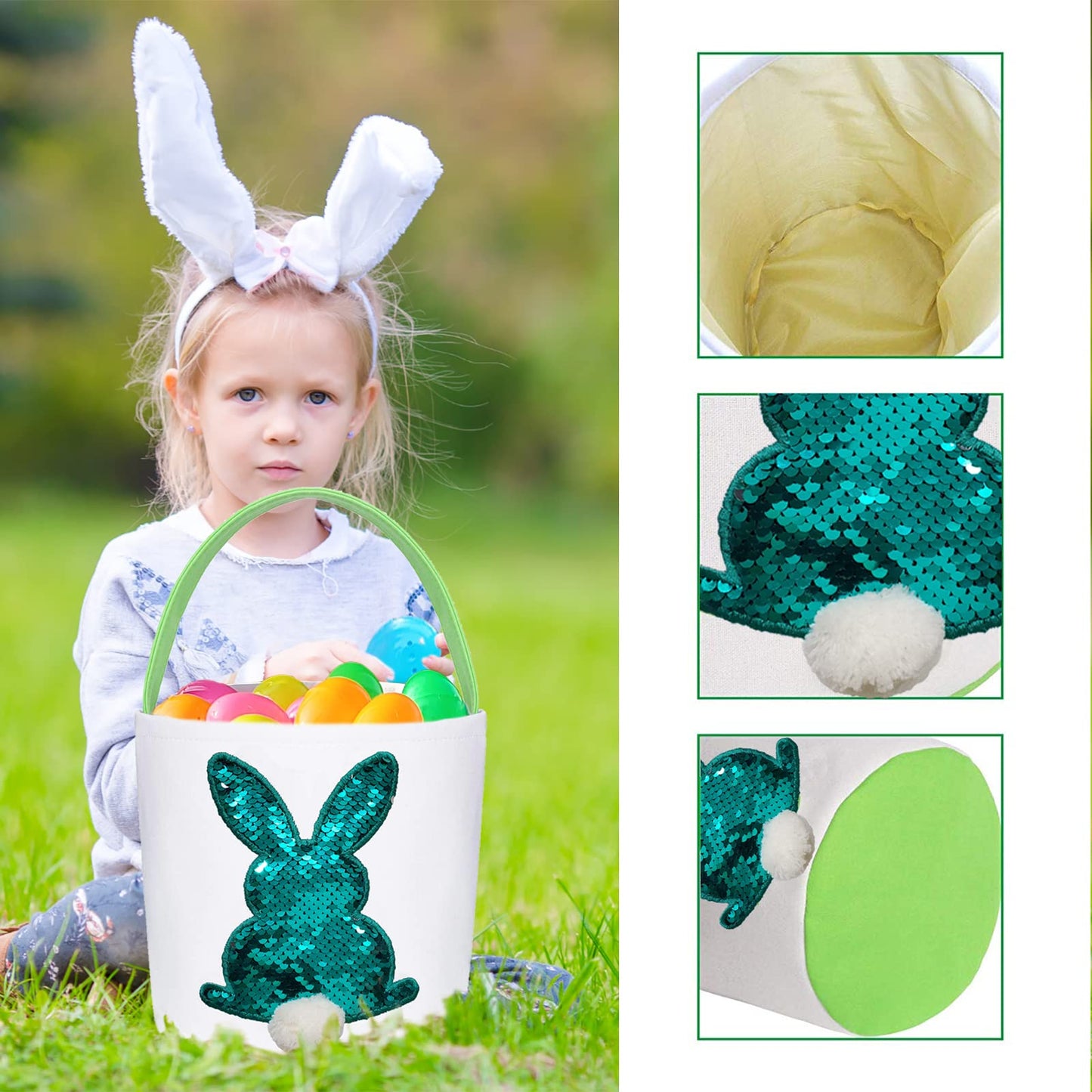 Poptrend Easter Basket Bags,Easter Eggs/Gift Baskets For Kids,Bunny Tote Bag Bucket For Easter Eggs,Toys, Candy,Gifts (3 Pack Bl