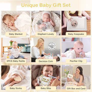 Baby Shower Gifts For Boys Girls, Baby Gifts Basket Newborn Blanket Rattle Toys Keepsake Pacifier Clip Infant Bibs Socks New Par