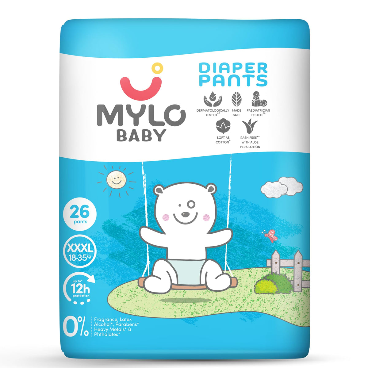 Mylo Baby Diaper Pants (Xxxl) Size 1835 Kgs (26 Count) Leak Proof | Lightweight | Rash Free | Upto 12 Hours Protection | Adl Te