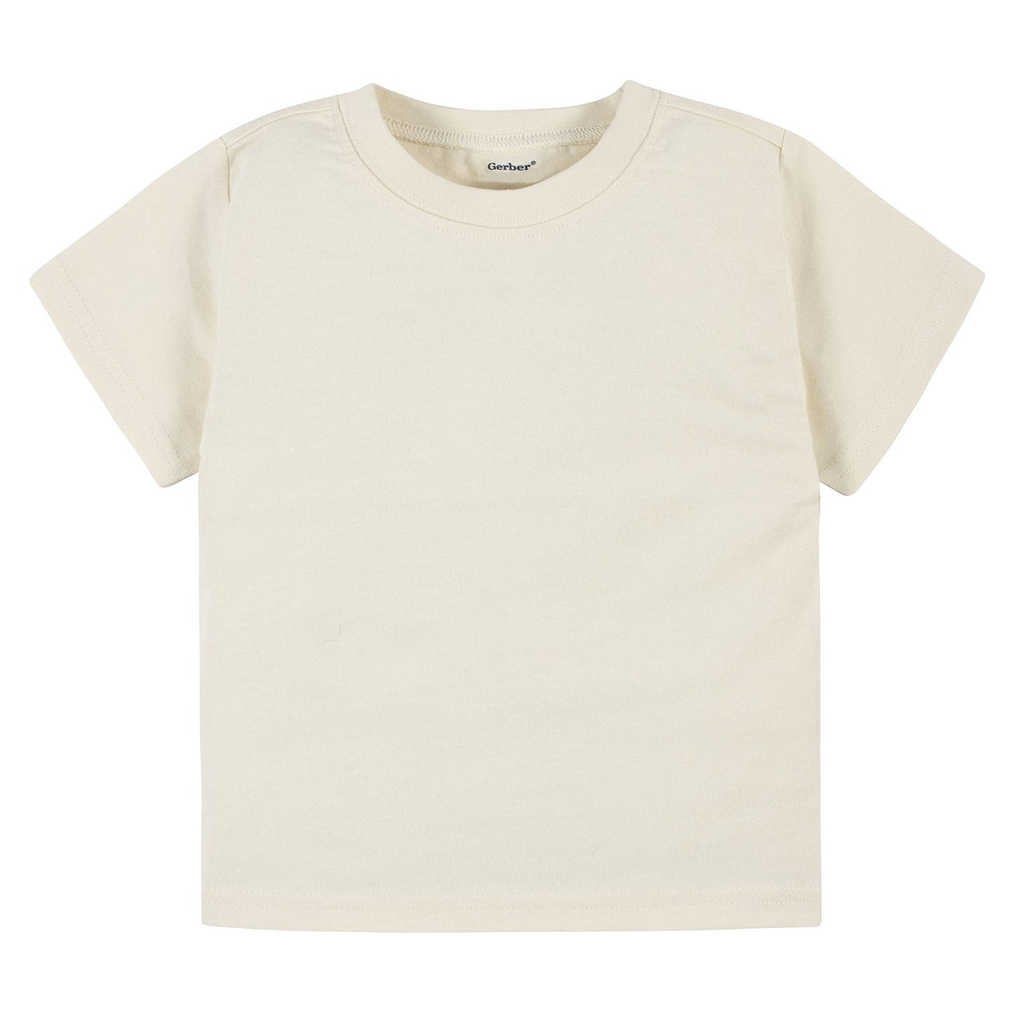 Gerber Baby Toddler 5-Pack Solid Short Sleeve T-Shirts Jersey 160 Gsm, Natural, 4T