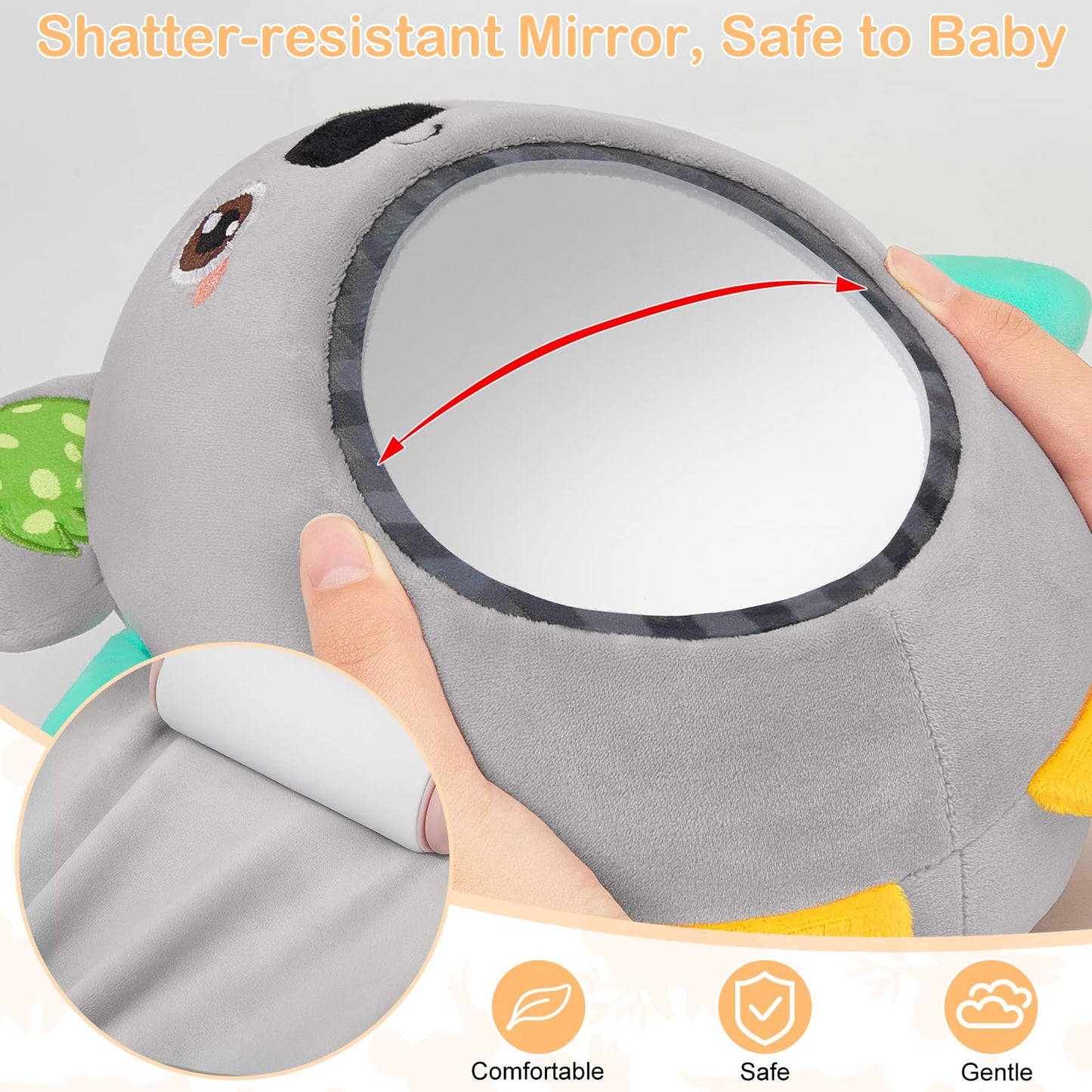 FIOBEE Tummy Time Toys Baby Mirror Tummy Time with Crinkle & Jingle Sounds Large Baby Sensory Toys for Infant Ages 0 3 6 Months