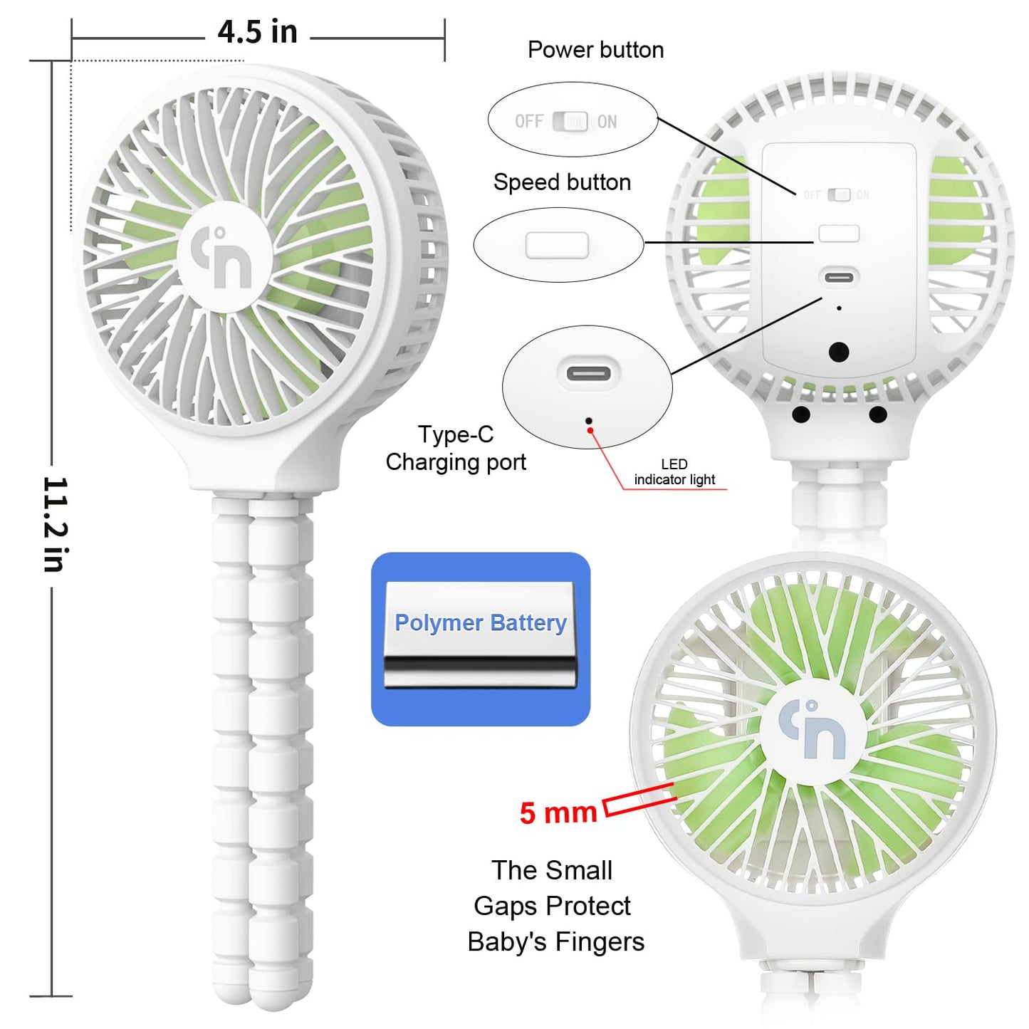 Wihoo Stroller Fan Clip On For Baby Battery Operated Fan Portable Fan Rechargeable Mini Handheld Car Seat Fan Small Usb Desk Per