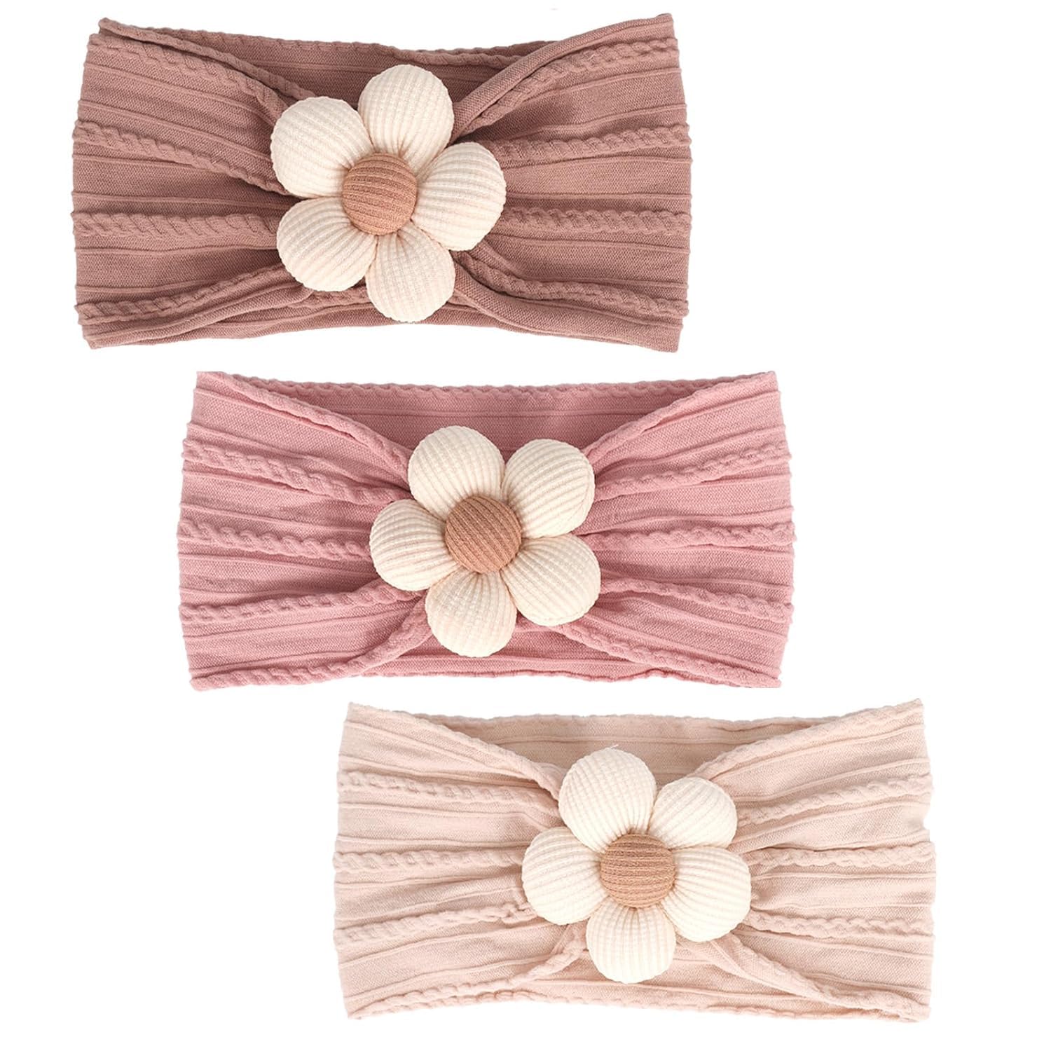 Jitaharay 3 Pcs Baby Headbands Cute Flower Baby Hairband Soft Elastics Stretchy Bow Head Bands Multicolor Hair Accessories For B