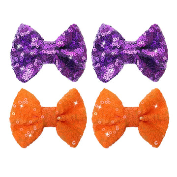 Halloween Hair Bows Clips Orange Sequins Alligator Hair Clips Bows For Girls Purple Glitter Barrettes Little Bow Hairpins Toddle