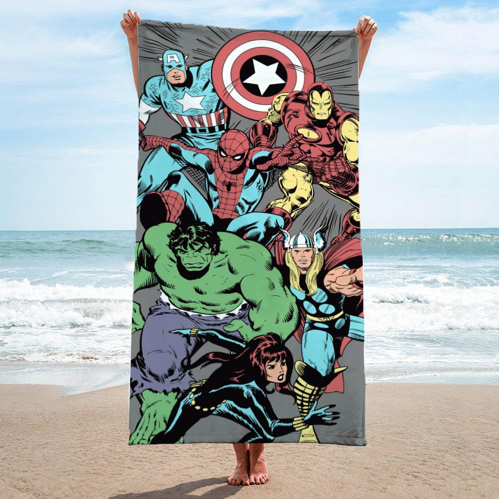 Jay Franco Marvel Comics Kids Bath Pool Beach Towel - Super Soft & Absorbent 100% Cotton Towel Features Captain America, Spiderm