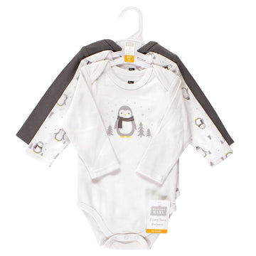 Hudson Baby Unisex Bodysuits Cotton Long-Sleeve Gray Penguin, 9-12 Months, Gray Penguin 3-Pack, 9-12 Months Us