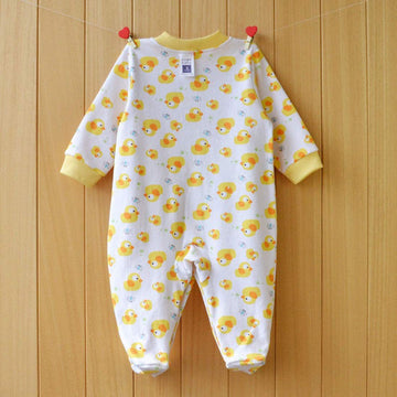 Baby Orangic Cotton Jumpsuit Comfort Christening Clothes Long Sleeve Footed Romper For 0-3 Month Infant Duck
