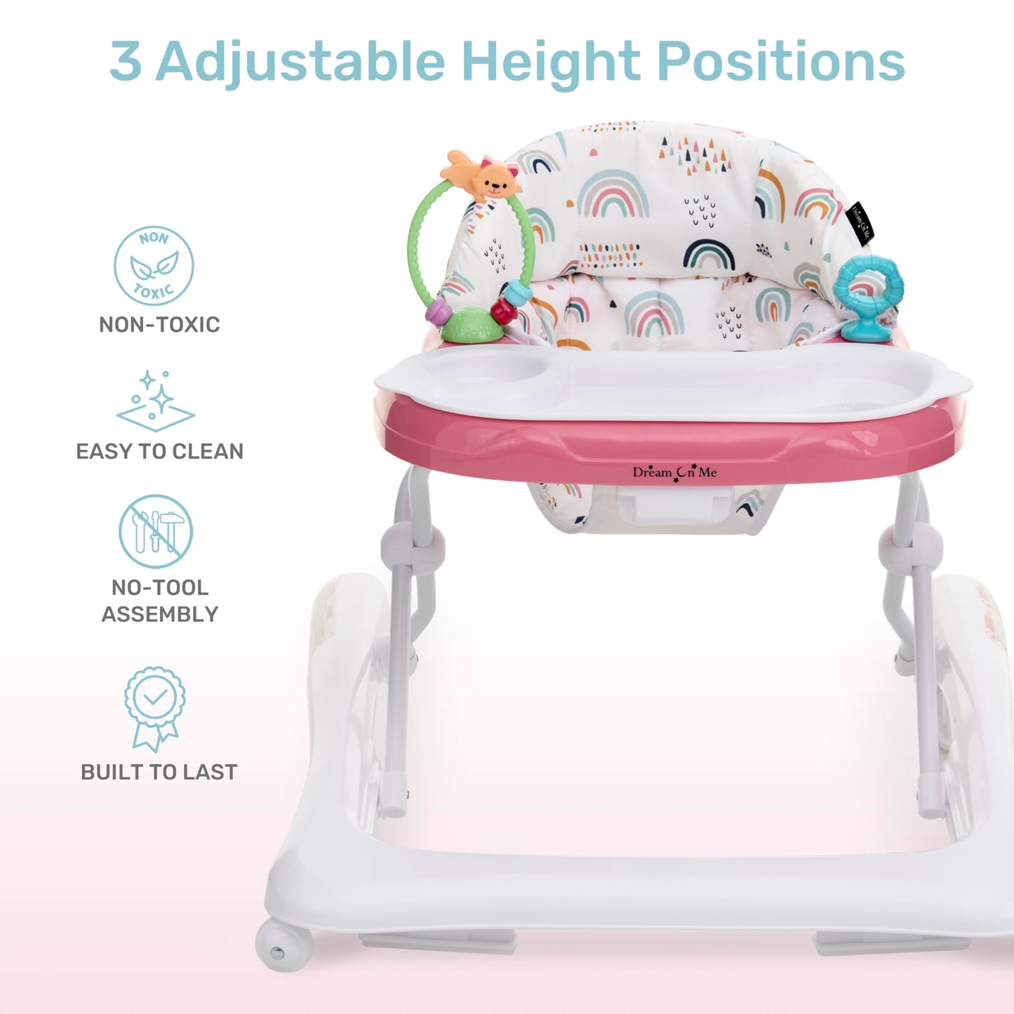 Dream On Me Mia Foldable Baby Walker In Pink