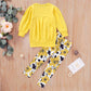 Ritatte Toddler Girls Clothes Winter Warm Long Sleeve Tops Long Pants Suit Kids Soft Cotton Fall Outfits 2Pcs Set(Yellow Flower,