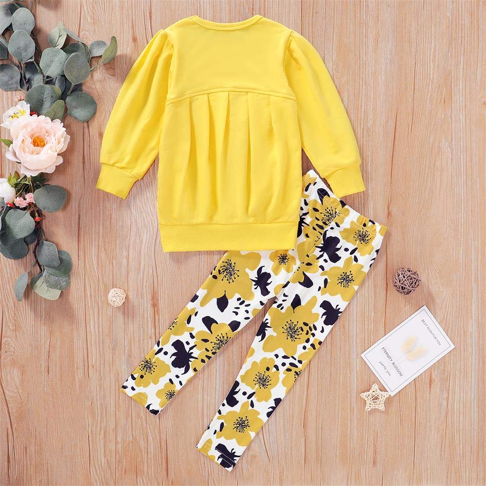 Ritatte Toddler Girls Clothes Winter Warm Long Sleeve Tops Long Pants Suit Kids Soft Cotton Fall Outfits 2Pcs Set(Yellow Flower,