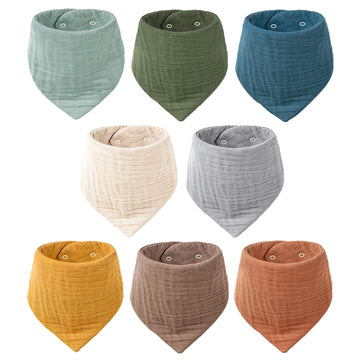 Konssy Muslin Baby Bibs 8 Pack Bandana Drool 100% Cotton For Unisex Baby, Solid Colors Set Teething And Drooling