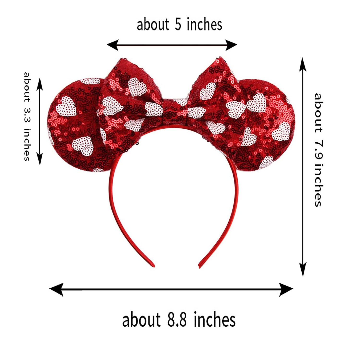 Foeran Mouse Ears Headbands Shiny Bows Mouse Ears Glitter Party Princess Decoration Cosplay Costume For Girls Women (Red Heart D