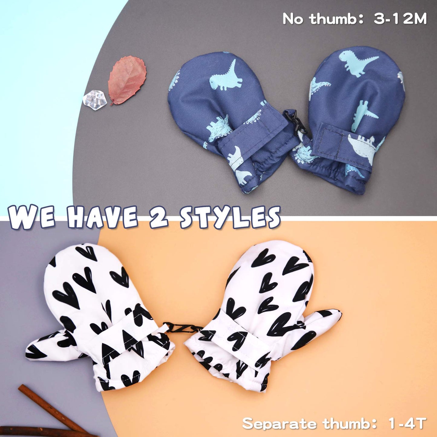 Bavst Toddler Waterproof Mittens Fleece Lined Baby Boys Girls Winter Warm Glove Kids Snow Infant Ski Mitten For 3M-5T (Pink Seah