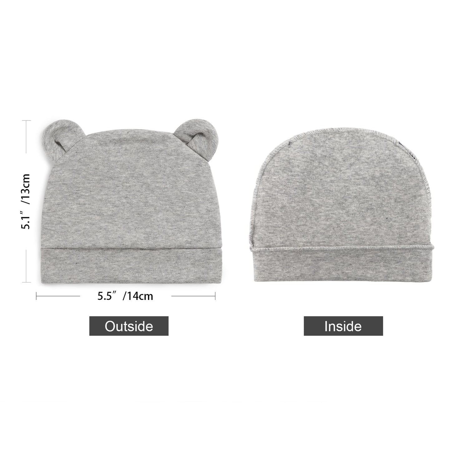 Bqubo Newborn Baby Hats Bear Ears And Mittens Sets Preemie Cotton Caps Baby Boy Girl Infant Hospital Beanie For 0-3 Months