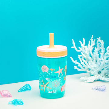 Zak Designs Kelso 15 Oz Tumbler Set, (Shells) Non-Bpa Leak-Proof Screw-On Lid With Straw Made Of Durable Plastic And Silicone, P