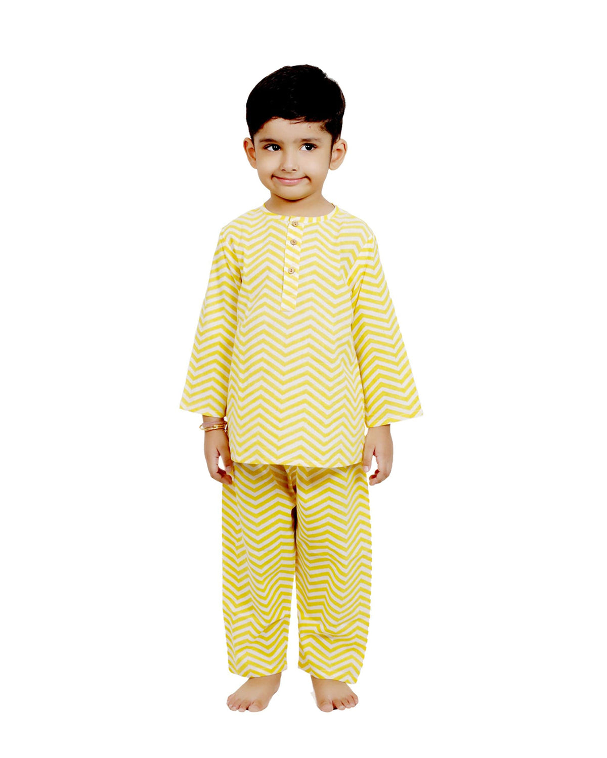 Chheent Cotton Unisex Printed Night Suit Dress Set Combo Pack for Girls Boys | (Yellow, 78 Years)